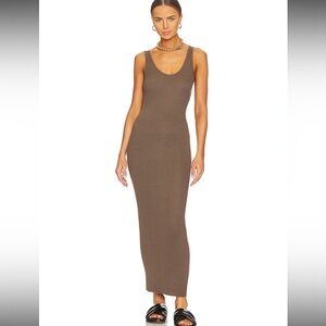 Enza Costa Maxi Silk Blend Ribbed Jersey Tank Dress in Tan Size Large